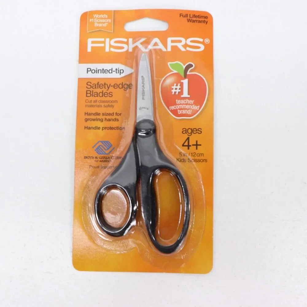 3x Fiskars Kids School Scissors Black Pointed Tip For Both Left And Right Handed